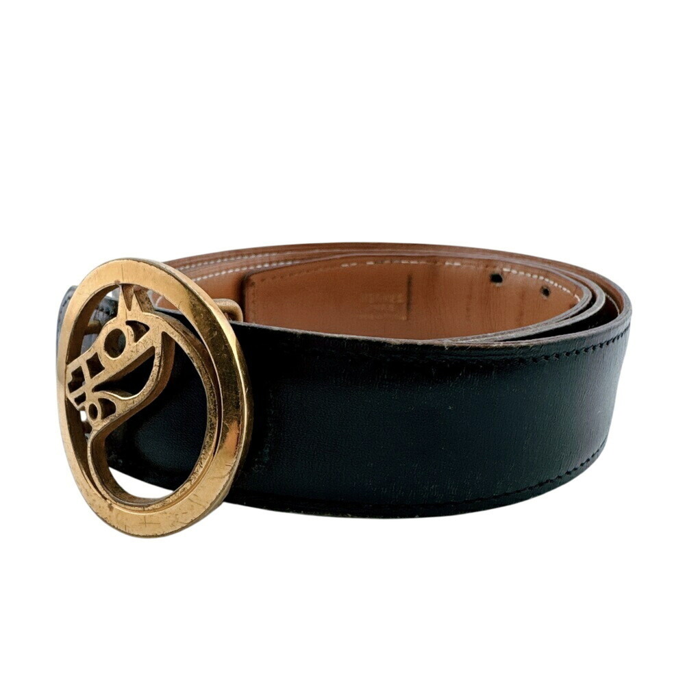 HERMES Hermes Paddock Cheval Buckle Horse Belt Black